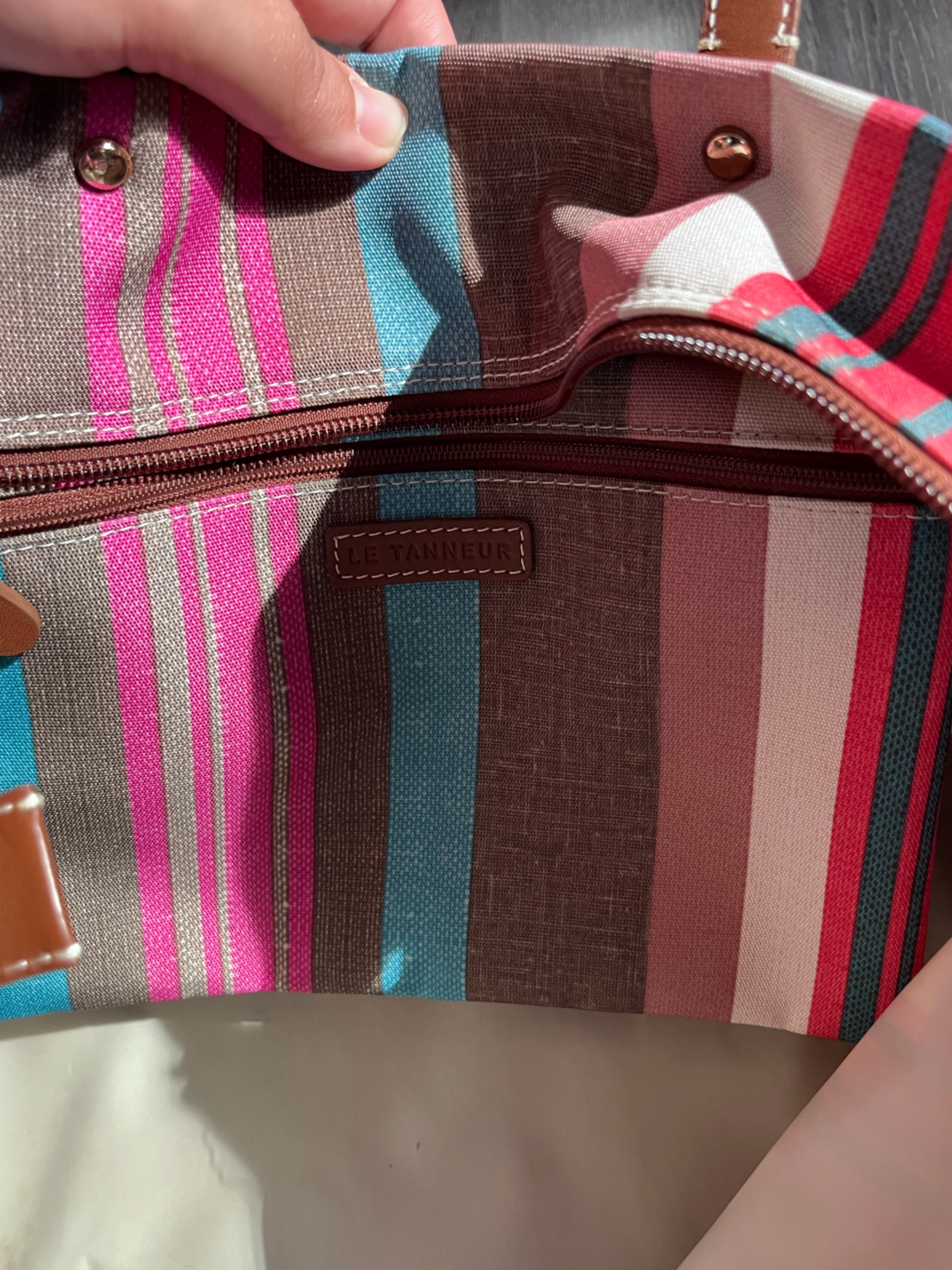 Le Tanneur Twilight Canvas Tote In Pink, Blue, Brown — image 8 of 8